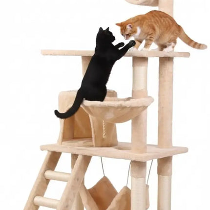 CARLA HOME 141cm Cat Tree Tower for Indoor Cats with Plush Perch, Ladder, Sisal Scratching Posts, Hammock & Condo for Kittens & Adult Cats (Beige)-2050057517890932736