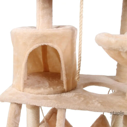 CARLA HOME 141cm Cat Tree Tower for Indoor Cats with Plush Perch, Ladder, Sisal Scratching Posts, Hammock & Condo for Kittens & Adult Cats (Beige)-2050057517890932742
