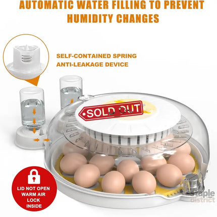 CARLA HOME 18 Egg Incubator with Automatic Turning LED Display Humidity & Temperature Control Auto Water System &