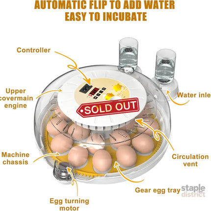 CARLA HOME 18 Egg Incubator with Automatic Turning LED Display Humidity & Temperature Control Auto Water System &