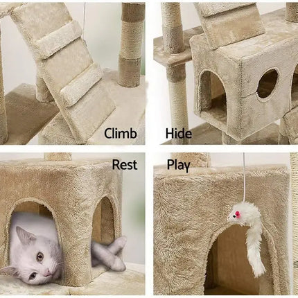 CARLA HOME 180cm Cat Tree Tower for Indoor Cats with Dual Condos, Plush Perches, Sisal Scratching Posts & Ramps for Kittens & Adult Cats (Beige)-2050057518314557445
