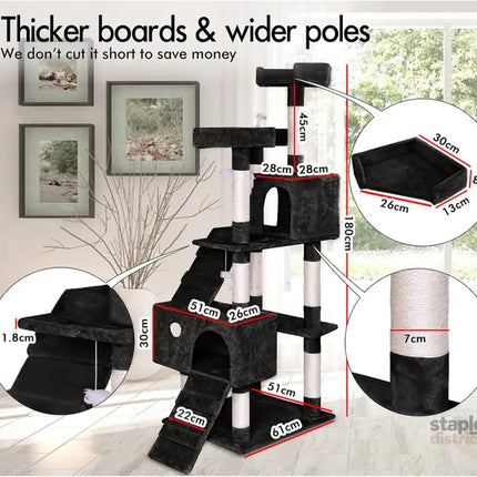 CARLA HOME 180cm Cat Tree Tower for Indoor Cats with Dual Condos, Plush Perches, Sisal Scratching Posts & Ramps for Kittens & Adult Cats (Beige)-2050057518314557442