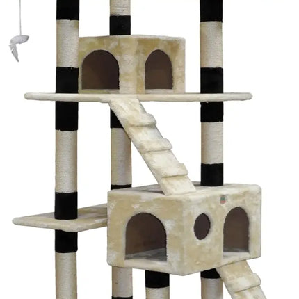 CARLA HOME 180cm Cat Tree Tower for Indoor Cats with Dual Condos, Plush Perches, Sisal Scratching Posts & Ramps for Kittens & Adult Cats (Beige)-2050057518314557449