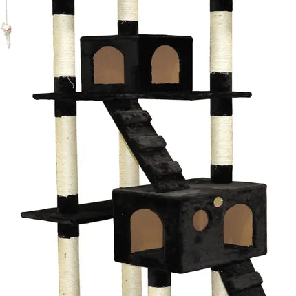 CARLA HOME 180cm Cat Tree Tower for Indoor Cats with Dual Condos, Plush Perches, Sisal Scratching Posts & Ramps for Kittens & Adult Cats (Black)-2050057518109036553