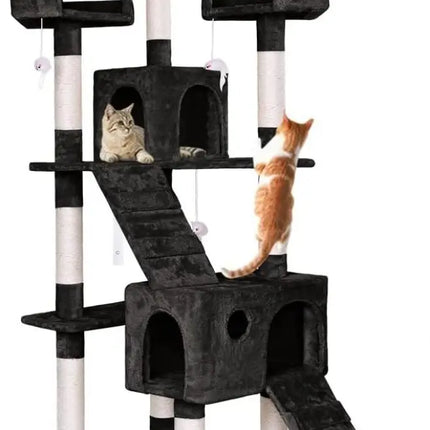 CARLA HOME 180cm Cat Tree Tower for Indoor Cats with Dual Condos, Plush Perches, Sisal Scratching Posts & Ramps for Kittens & Adult Cats (Black)-2050057518109036544