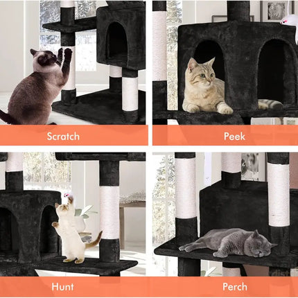 CARLA HOME 180cm Cat Tree Tower for Indoor Cats with Dual Condos, Plush Perches, Sisal Scratching Posts & Ramps for Kittens & Adult Cats (Black)-2050057518109036549