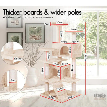 CARLA HOME 180cm Cat Tree Tower for Indoor Cats with Plush Perches, Dual Condos, Natural Sisal Scratching Posts & Ramp for Kittens & Adult Cats (Beige)-2050057519598014466