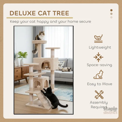 CARLA HOME 180cm Cat Tree Tower for Indoor Cats with Plush Perches, Dual Condos, Natural Sisal Scratching Posts & Ramp for Kittens & Adult Cats (Beige)-2050057519598014467