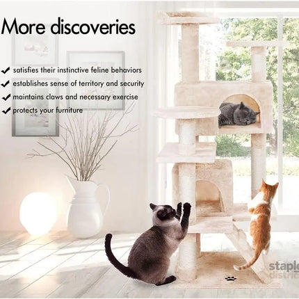 CARLA HOME 180cm Cat Tree Tower for Indoor Cats with Plush Perches, Dual Condos, Natural Sisal Scratching Posts & Ramp for Kittens & Adult Cats (Beige)-2050057519598014468