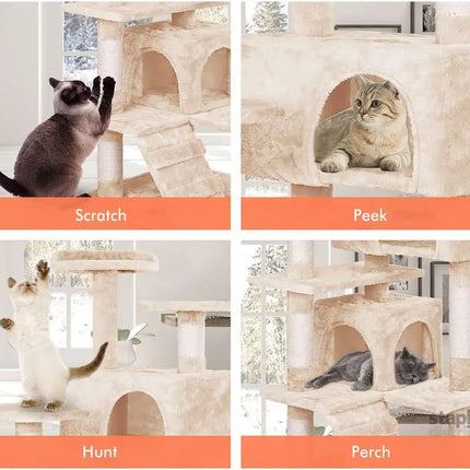 CARLA HOME 180cm Cat Tree Tower for Indoor Cats with Plush Perches, Dual Condos, Natural Sisal Scratching Posts & Ramp for Kittens & Adult Cats (Beige)-2050057519598014469