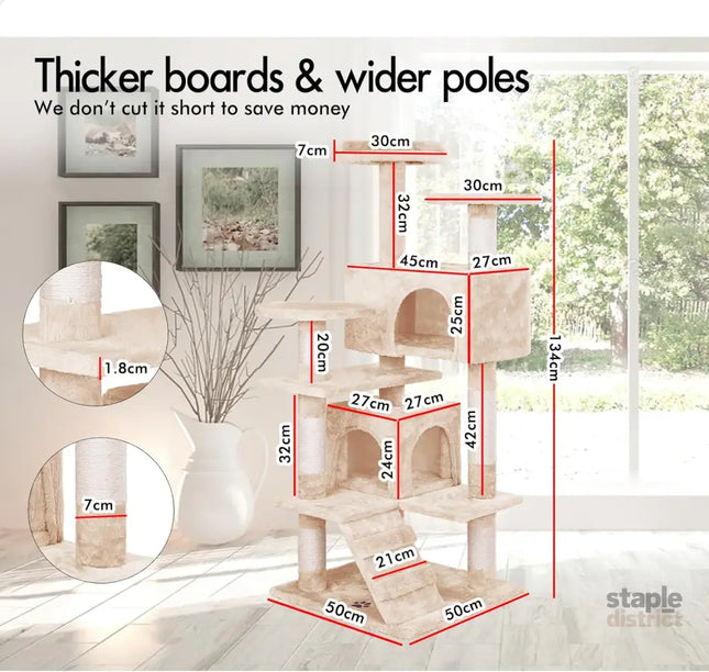 CARLA HOME 180cm Cat Tree Tower for Indoor Cats with Plush Perches, Dual Condos, Natural Sisal Scratching Posts & Ramp for Kittens & Adult Cats (Beige)-2050057519598014466