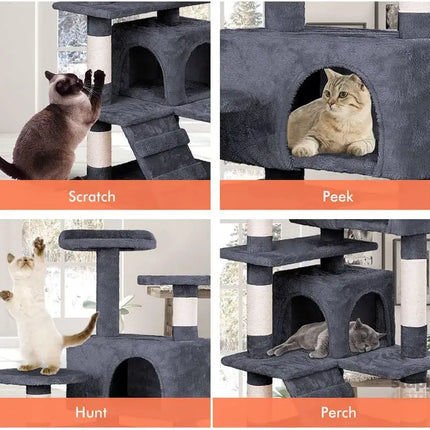 CARLA HOME 180cm Cat Tree Tower for Indoor Cats with Plush Perches, Dual Condos, Natural Sisal Scratching Posts & Ramp for Kittens & Adult Cats (Dark Grey)-2050057519396687877
