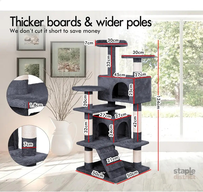 CARLA HOME 180cm Cat Tree Tower for Indoor Cats with Plush Perches, Dual Condos, Natural Sisal Scratching Posts & Ramp for Kittens & Adult Cats (Dark Grey)-2050057519396687874