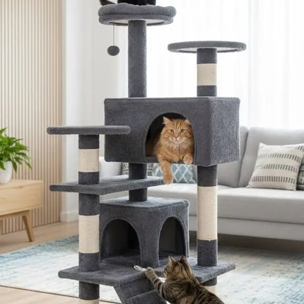 CARLA HOME 180cm Cat Tree Tower for Indoor Cats with Plush Perches, Dual Condos, Natural Sisal Scratching Posts & Ramp for Kittens & Adult Cats (Dark Grey)-2050057519396687880
