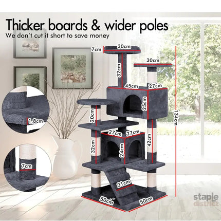 CARLA HOME 180cm Cat Tree Tower for Indoor Cats with Plush Perches, Dual Condos, Natural Sisal Scratching Posts & Ramp for Kittens & Adult Cats (Dark Grey)-2050057519396687874