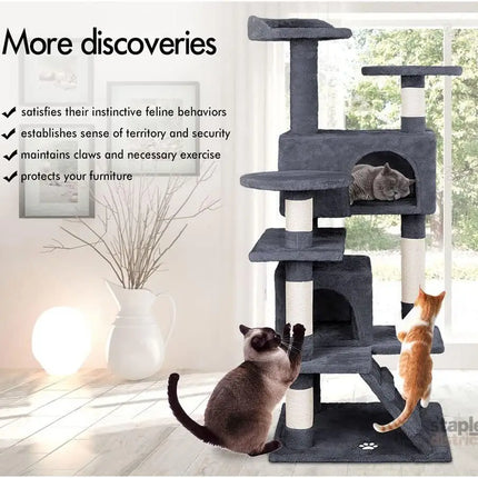 CARLA HOME 180cm Cat Tree Tower for Indoor Cats with Plush Perches, Dual Condos, Natural Sisal Scratching Posts & Ramp for Kittens & Adult Cats (Dark Grey)-2050057519396687876