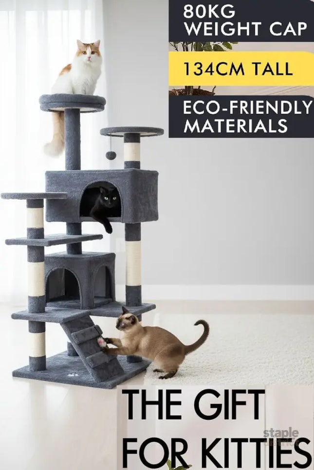 CARLA HOME 180cm Cat Tree Tower for Indoor Cats with Plush Perches, Dual Condos, Natural Sisal Scratching Posts & Ramp for Kittens & Adult Cats (Dark Grey)-2050057519396687873