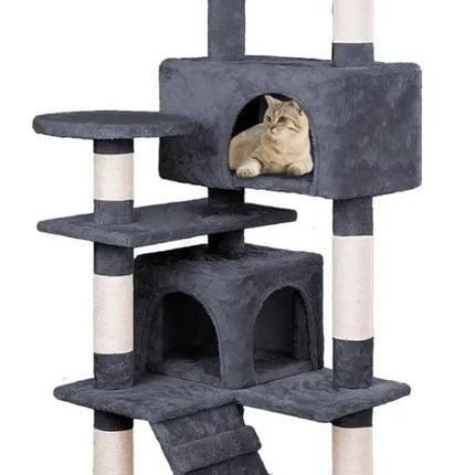 CARLA HOME 180cm Cat Tree Tower for Indoor Cats with Plush Perches, Dual Condos, Natural Sisal Scratching Posts & Ramp for Kittens & Adult Cats (Dark Grey)-2050057519396687872