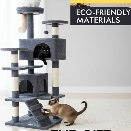 CARLA HOME 180cm Cat Tree Tower for Indoor Cats with Plush Perches, Dual Condos, Natural Sisal Scratching Posts & Ramp for Kittens & Adult Cats (Dark Grey)-2050057519396687873