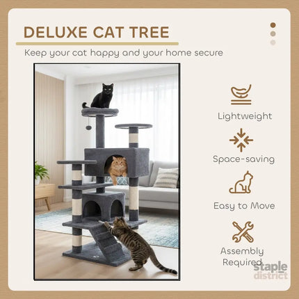 CARLA HOME 180cm Cat Tree Tower for Indoor Cats with Plush Perches, Dual Condos, Natural Sisal Scratching Posts & Ramp for Kittens & Adult Cats (Dark Grey)-2050057519396687875