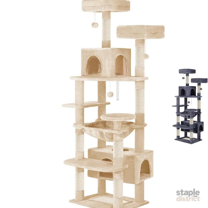 CARLA HOME 180cm Cat Tree Tower for Indoor Cats with Plush Perches, Dual Condos, Natural Sisal Scratching Posts & Ramps for Kittens & Adult Cats (Beige)-2050057518767542281