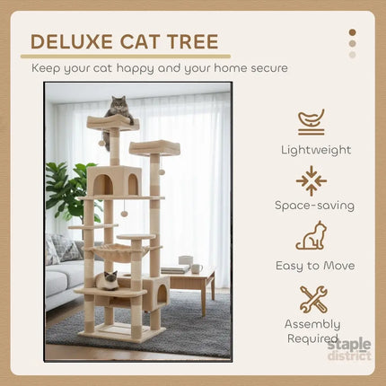 CARLA HOME 180cm Cat Tree Tower for Indoor Cats with Plush Perches, Dual Condos, Natural Sisal Scratching Posts & Ramps for Kittens & Adult Cats (Beige)-2050057518767542275