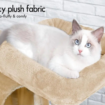 CARLA HOME 180cm Cat Tree Tower for Indoor Cats with Plush Perches, Dual Condos, Natural Sisal Scratching Posts & Ramps for Kittens & Adult Cats (Beige)-2050057518767542278