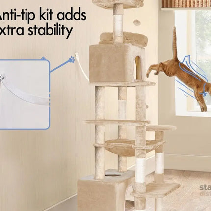 CARLA HOME 180cm Cat Tree Tower for Indoor Cats with Plush Perches, Dual Condos, Natural Sisal Scratching Posts & Ramps for Kittens & Adult Cats (Beige)-2050057518767542277