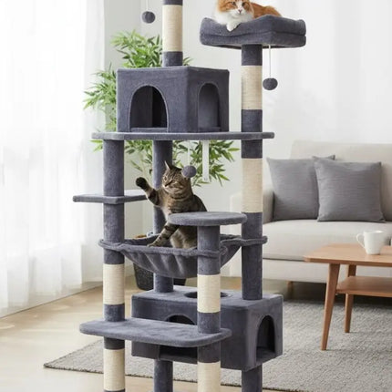 CARLA HOME 180cm Cat Tree Tower for Indoor Cats with Plush Perches, Dual Condos, Natural Sisal Scratching Posts & Ramps for Kittens & Adult Cats (Grey)-2050057518541049857