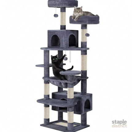 CARLA HOME 180cm Cat Tree Tower for Indoor Cats with Plush Perches, Dual Condos, Natural Sisal Scratching Posts & Ramps for Kittens & Adult Cats (Grey)-2050057518541049856