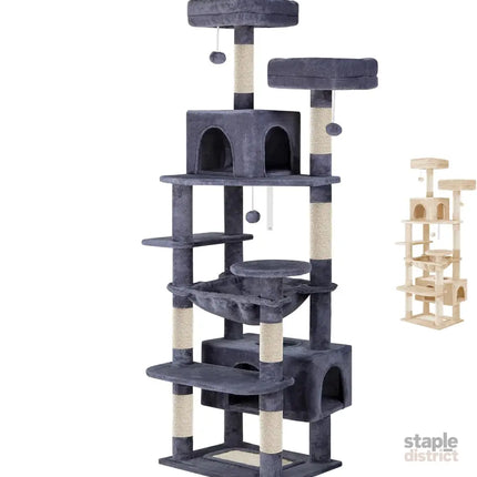 CARLA HOME 180cm Cat Tree Tower for Indoor Cats with Plush Perches, Dual Condos, Natural Sisal Scratching Posts & Ramps for Kittens & Adult Cats (Grey)-2050057518541049865
