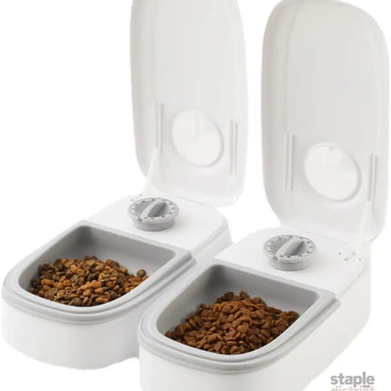 CARLA HOME 2 Meal Automatic Pet Feeder with Timer for Cat & Dog Wet & Dry Food (Dual Bowl 700ML)-2050057507338063878