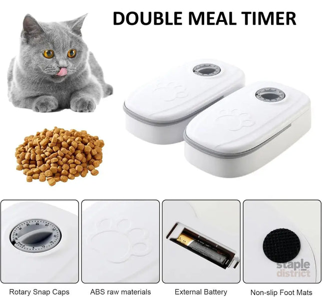 CARLA HOME 2 Meal Automatic Pet Feeder with Timer for Cat & Dog Wet & Dry Food (Dual Bowl 700ML)-2050057507338063874