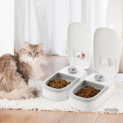 CARLA HOME 2 Meal Automatic Pet Feeder with Timer for Cat & Dog Wet & Dry Food (Dual Bowl 700ML)-2050057507338063879