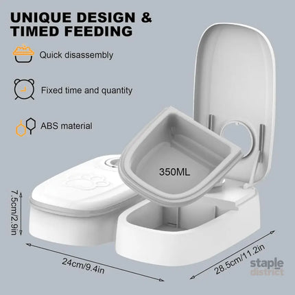 CARLA HOME 2 Meal Automatic Pet Feeder with Timer for Cat & Dog Wet & Dry Food (Dual Bowl 700ML)-2050057507338063873