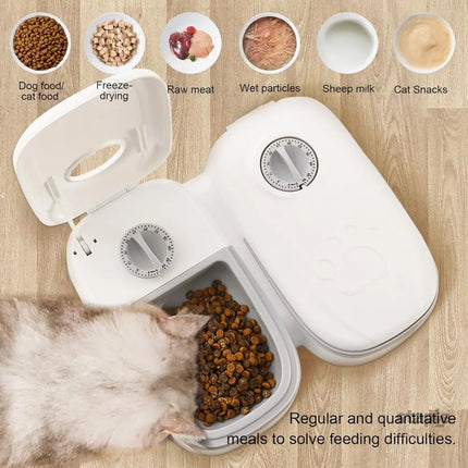 CARLA HOME 2 Meal Automatic Pet Feeder with Timer for Cat & Dog Wet & Dry Food (Dual Bowl 700ML)-2050057507338063877