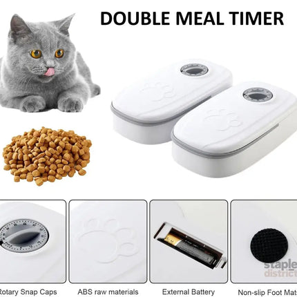 CARLA HOME 2 Meal Automatic Pet Feeder with Timer for Cat & Dog Wet & Dry Food (Dual Bowl 700ML)-2050057507338063874
