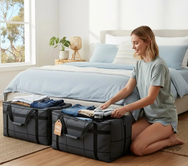 CARLA HOME 2-Pack 180L Extra Large Moving Storage Bags with Handles & Duty Zippered for Clothes, Travel, Space Saving & Camping-2050057505639370753