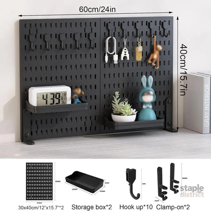 CARLA HOME 2 Pack Desk Pegboard Organizer Kit  with Hooks, Tray & Mount Ideal for Office, Gaming Setup & Home Workspace Organization (Black)-2050057504062312449