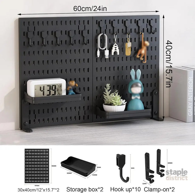 CARLA HOME 2 Pack Desk Pegboard Organizer Kit  with Hooks, Tray & Mount Ideal for Office, Gaming Setup & Home Workspace Organization (Black)-2050057504062312449