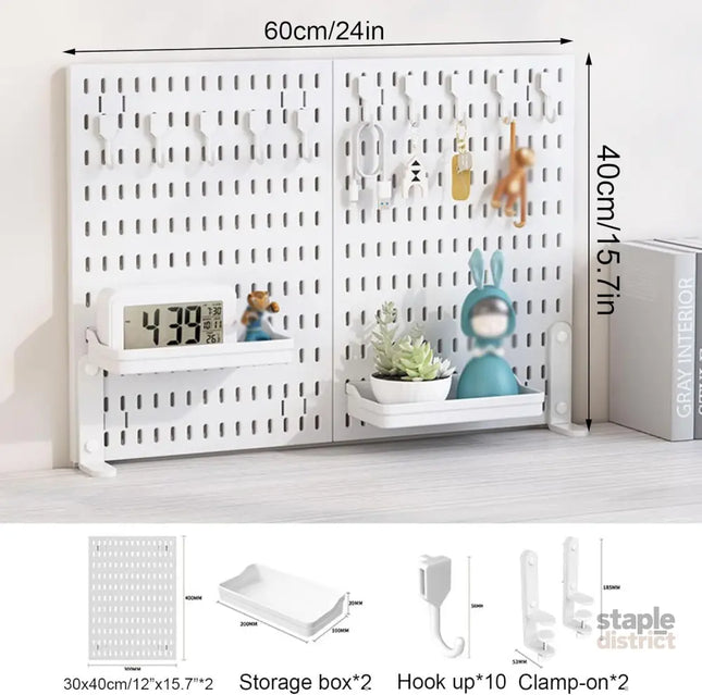 CARLA HOME 2 Pack Desk Pegboard Organizer Kit  with Hooks, Tray & Mount Ideal for Office, Gaming Setup & Home Workspace Organization (White)-2050057504221696001
