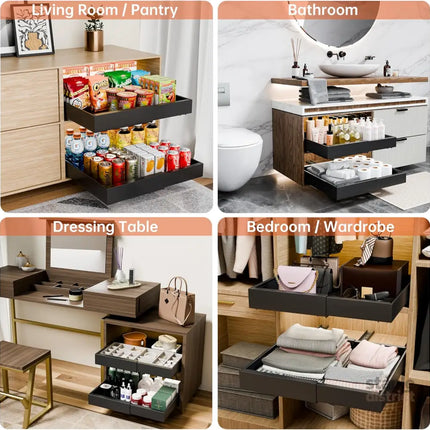 CARLA HOME 2 Pack Pull Out Cabinet Organizer Expandable for Cabinets with Adjustable Slide Out Shelves and Easy Installation (Black)-2042061562671403012