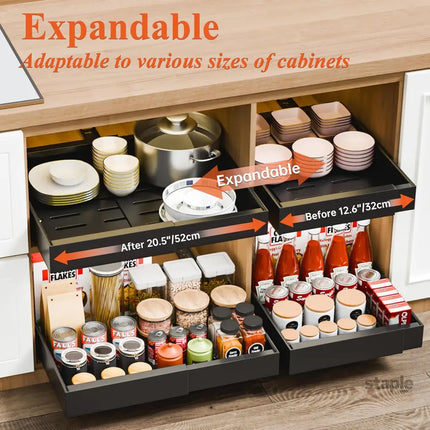 CARLA HOME 2 Pack Pull Out Cabinet Organizer Expandable for Cabinets with Adjustable Slide Out Shelves and Easy Installation (Black)-2042061562671403010