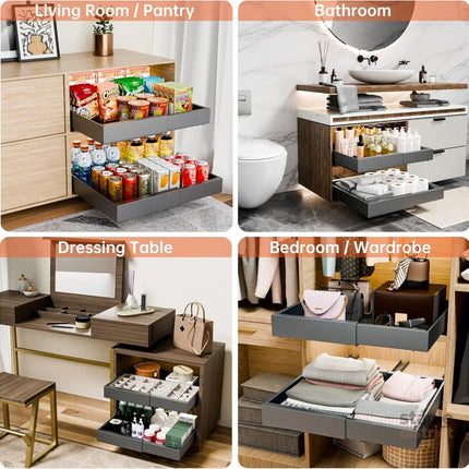 CARLA HOME 2 Pack Pull Out Cabinet Organizer Expandable for Cabinets with Adjustable Slide Out Shelves and Easy Installation (Grey)-2042061562851758084