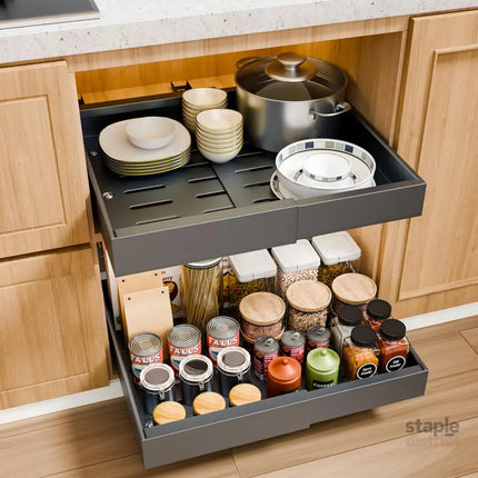 CARLA HOME 2 Pack Pull Out Cabinet Organizer Expandable for Cabinets with Adjustable Slide Out Shelves and Easy Installation (Grey)-2042061562851758080