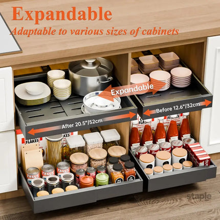 CARLA HOME 2 Pack Pull Out Cabinet Organizer Expandable for Cabinets with Adjustable Slide Out Shelves and Easy Installation (Grey)-2042061562851758082