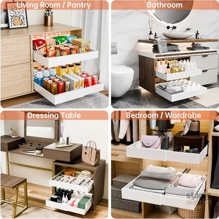 CARLA HOME 2 Pack Pull Out Cabinet Organizer Expandable for Cabinets with Adjustable Slide Out Shelves and Easy Installation (White)-2042061563040501764