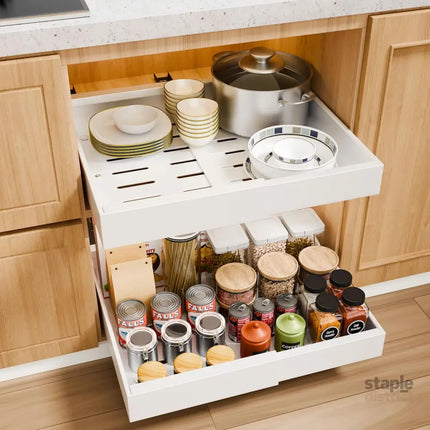 CARLA HOME 2 Pack Pull Out Cabinet Organizer Expandable for Cabinets with Adjustable Slide Out Shelves and Easy Installation (White)-2042061563040501760