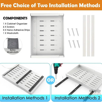 CARLA HOME 2 Pack Pull Out Cabinet Organizer Expandable for Cabinets with Adjustable Slide Out Shelves and Easy Installation (White)-2042061563040501767