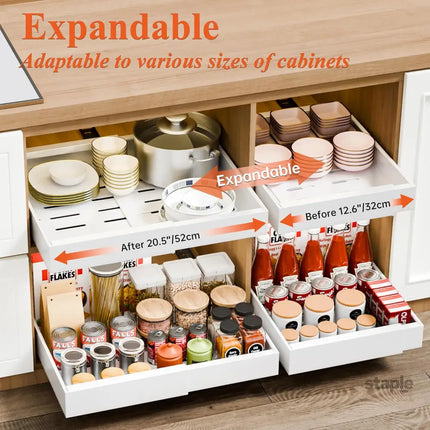 CARLA HOME 2 Pack Pull Out Cabinet Organizer Expandable for Cabinets with Adjustable Slide Out Shelves and Easy Installation (White)-2042061563040501762